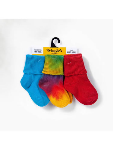 Maggie's Organic Cotton Socks - Tie Dye, Blue & Candy Apple Red - 3 pack